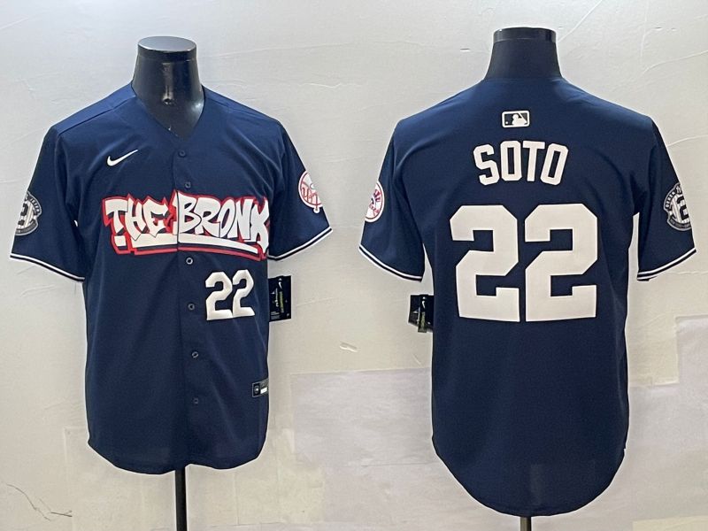 Men New York Yankees #22 Soto Drak Blue four generations Joint Name 2025 Nike MLB Jersey style 4->new york yankees->MLB Jersey